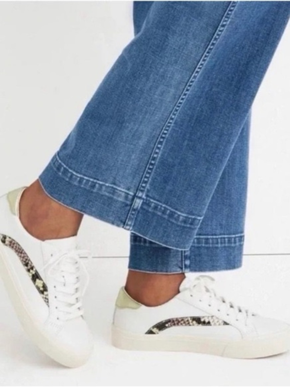Madewell Sidewalk White Lowtop Sneakers with Snakeskin Accents